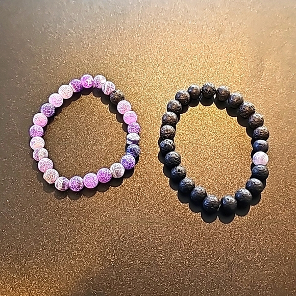 Natural Lava Stone Tiger Eye Beaded Yoga Bracelets, Elasticated - Picture 3 of 3